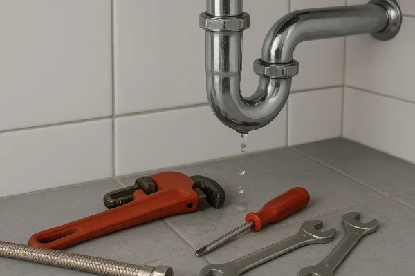 a sink water leak and plumbing tools on the floor in Leander, TX - Kitchen Plumbing Redesign a sink water leak and plumbing tools on the floor in Leander, TX - Kitchen Plumbing Redesign