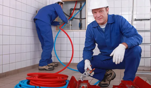 a male plumber fixing a bathroom faucet in Leander, TX - New Construction Plumbing Services a male plumber fixing a bathroom faucet in Leander, TX - New Construction Plumbing Services