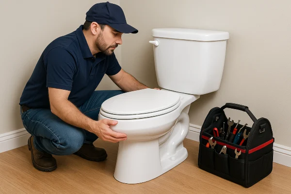 a plumber checking a toilet in Leander, TX - Water Leak Detection and Repair Services a plumber checking a toilet in Leander, TX - Water Leak Detection and Repair Services
